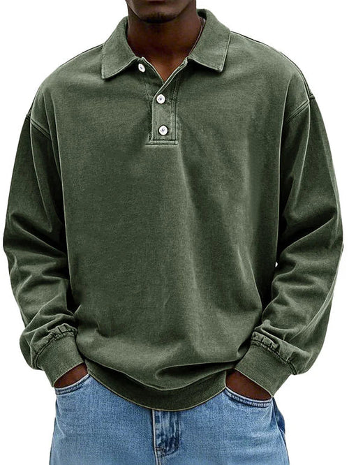 Matteo™ | Langærmet poloshirt i vasket bomuld