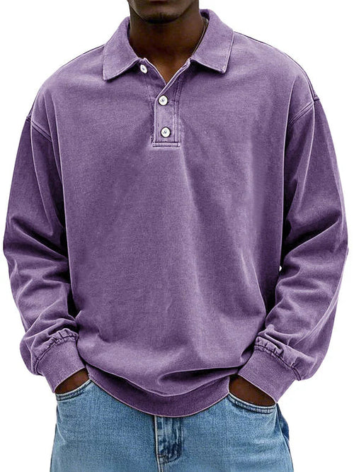 Matteo™ | Langærmet poloshirt i vasket bomuld