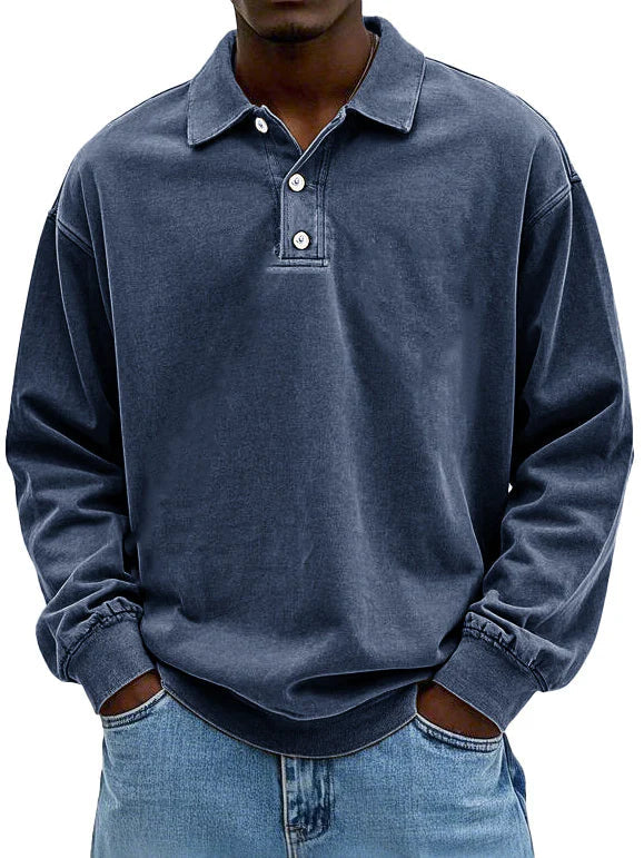 Matteo™ | Langærmet poloshirt i vasket bomuld